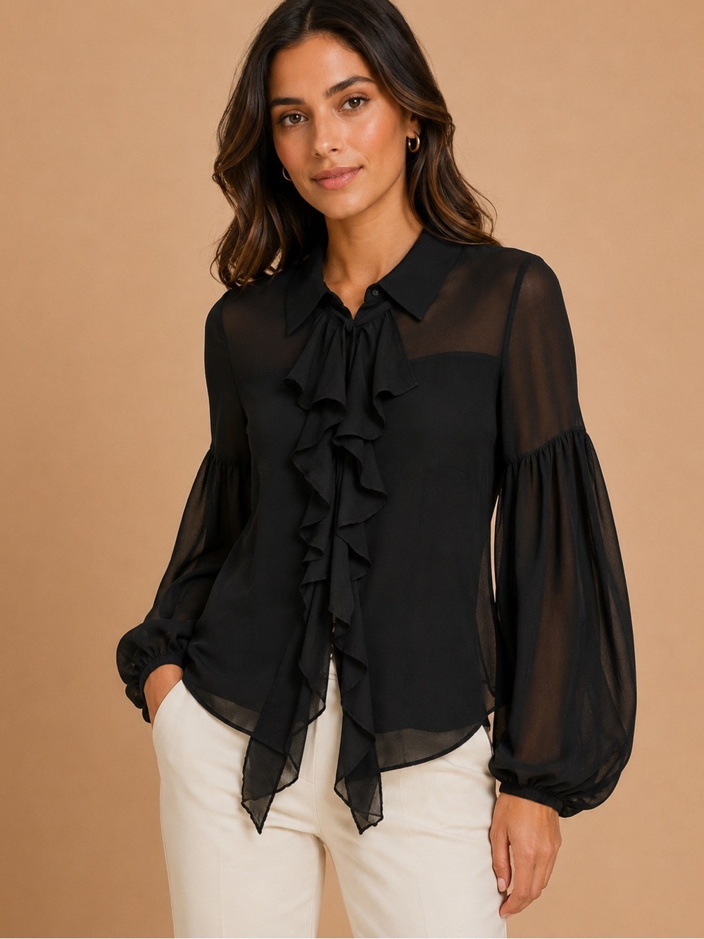 Lip Service XS Sheer Black Ruffle Blouse | Gothic Romantic Balloon Sleeve XS